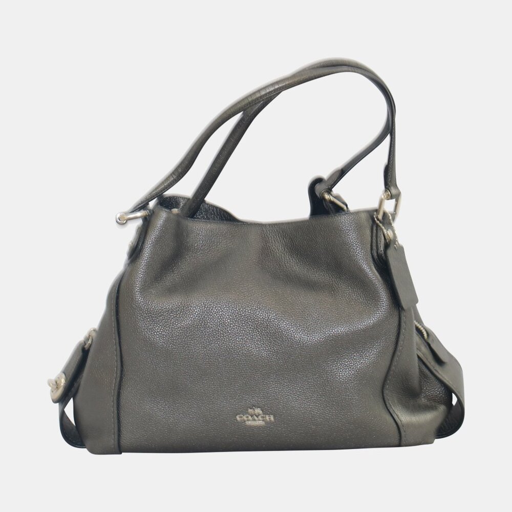Coach Grey Pebbled Leather Edie Shoulder Bag